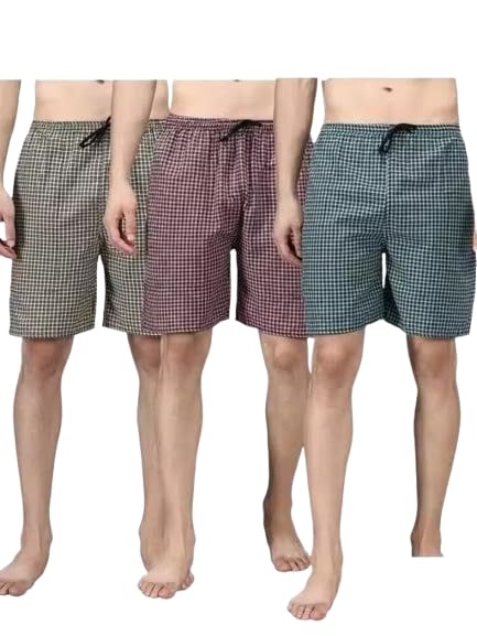 MS India Shop Men's Checkered Boxer Shorts, Multicolour, Casual Lounge Wear (in, Alpha, S, Regular, Pack of 3)-image-8