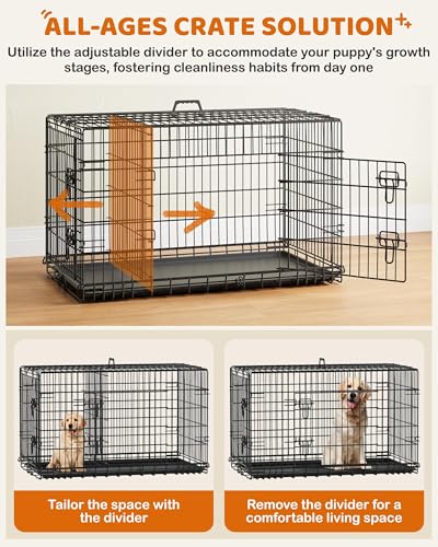 Yaheetech 42 inch Dog Crate Double Door Dog Crate w/Divider for Puppy to Adult XL Collapsible Metal Dog Crate with Removable Tray Wire Dog Kennel Pet Crate for Large Dogs Portable Travel Cage, Black Yaheetech 42 inch Dog Crate Double Door Dog Crate w/Divider for Puppy to Adult XL Collapsible Metal Dog Crate with Removable Tray Wire Dog Kennel Pet Crate for Large Dogs Portable Travel Cage, Black