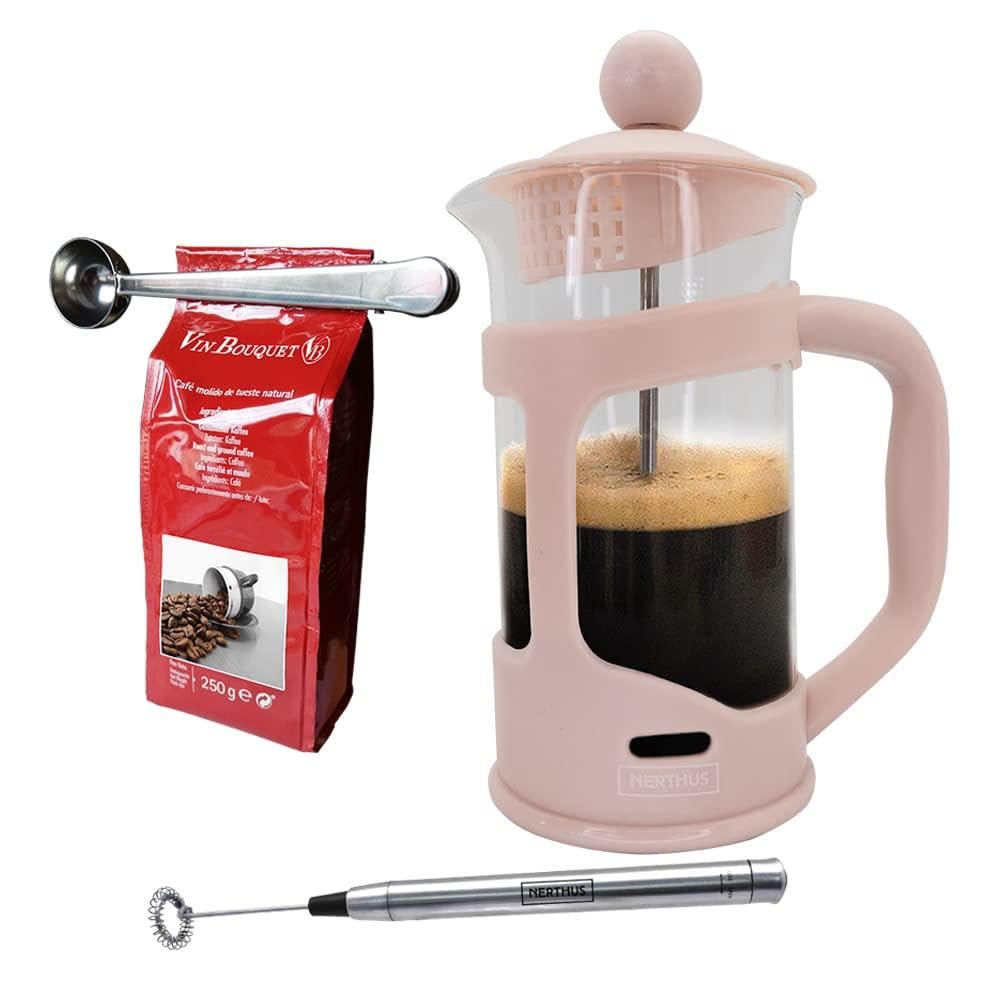 NERTHUS Set Caf. French 350 ml Pink + Spoon Clamp + Foamer