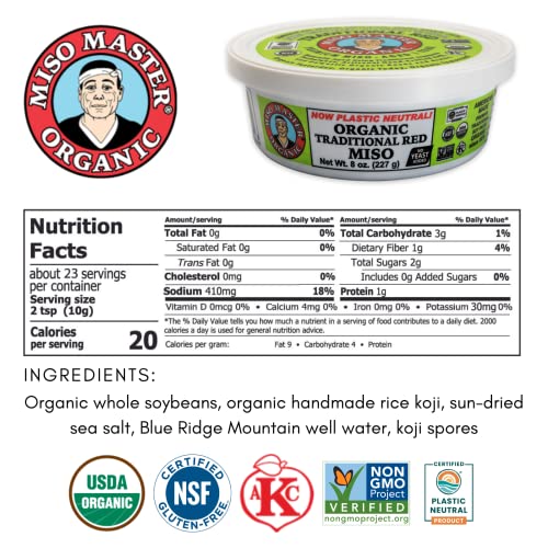 Miso Master Organic Miso Paste, Traditional Red Miso (Aka Miso) | Gluten-Free, Usda Organic, Kosher, Vegan, Non-Gmo | Unpasteurized, Naturally Fermented, Handcrafted In Usa | 8 Oz Tub #TOP7