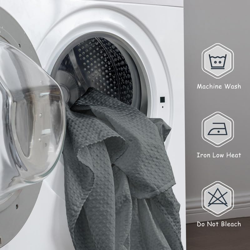 Miniatura 7 de Falda de cama plisada con tejido de gofre, volantes de polvo a medida con caída de 18 pulgadas, de fácil ajuste, lavable a máquina (gris oscuro,