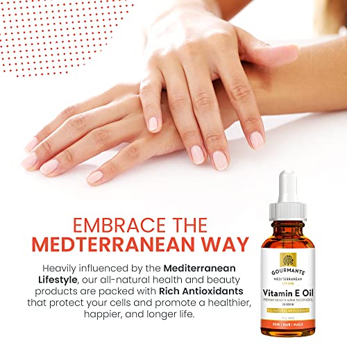 Gourmante Natural Vitamin E Oil For Skin, Hair And Nail Health, Premium Vitamin E Oil With Nourishing D-Alpha Tocopherol 28,500 Iu, Non-Gmo And Paraben-Free, 1 Fl Oz/30 Ml #TOP5