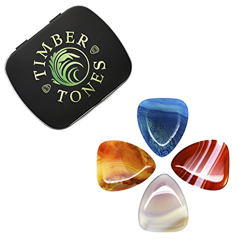 Timber Tones Série Agate Boîte de 4 Médiators Bleu/Ocre/Moucheté/Ambre - Les Beatles, Paul McCartney, John Lennon, RIngo Starr, George Harrison Timber Tones Série Agate Boîte de 4 Médiators Bleu/Ocre/Moucheté/Ambre