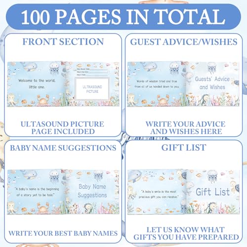 Image of Fuyoooo 27 Pcs Ocean Baby Shower Guest Book Set Baby Shower Sign in Guest Sea You Soon Under The Sea Book Place Table Cards with Gold Pen Adhesive Photo Corner for Birthday Party
