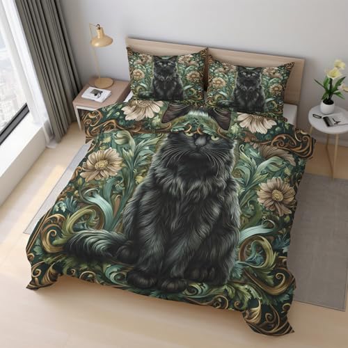 Housse de couette 160x200 chat William Morris infroissable en microfibre douce