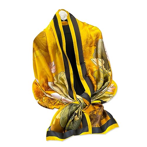 LumiSyne Bufandas De Seda Para Mujer Estampado Flores De Colores Patrón De Pintura Al Óleo Artística Satín Larga Fulares Chal Protector Solar Ligero Cálido Estola Toda La...