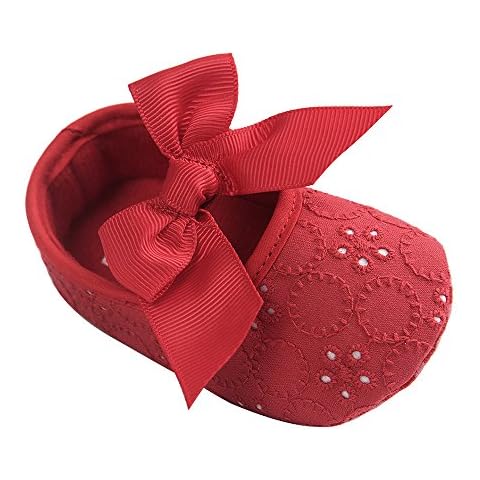 LACOFIA Infant Baby Girls Princess Bowknot Anti-Slip Soft Sole Crib Shoes Red 0-3 Months Cover
