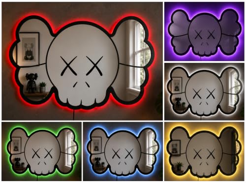 Image of AD INFINITUM LED Wall Lamp, Comic Lover, Bat Cave, Night Lamp, for Gift, Kids Room, Gaming Setup, Gaming Room, Man Cave (KAWS face Mirror Backlit)