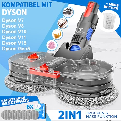 KESSER® Wischaufsatz für Dyson V7/V8/V10/V11/V15 Staubsauger Zubehör Aufsätze | Wischmopp mit Wassertank & 6 waschbaren Mops | Wischmop Aufsatz inkl. Füllbehälter | Bodenwischaufsatz für Glatte Böden – Bild 3