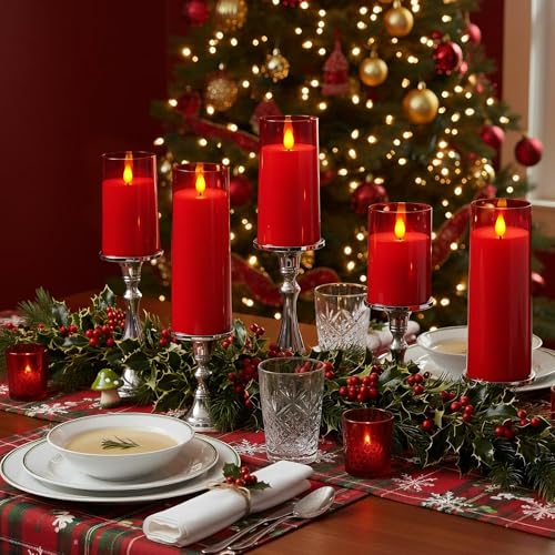Image of Raycare Battery Operated Flameless Pillar Candles with Remote Timer, Red