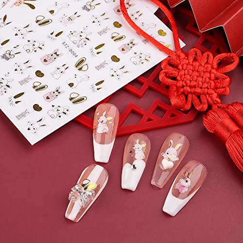 Easter Nail Art Stickers Cute Bunny 3D Self Adhesive Nail Stickers Decal Cartoon Bunny Rabbit Design For Kid Women Nail Art Decoration Supplies For Acrylic Nails 6 Sheets #TOP2