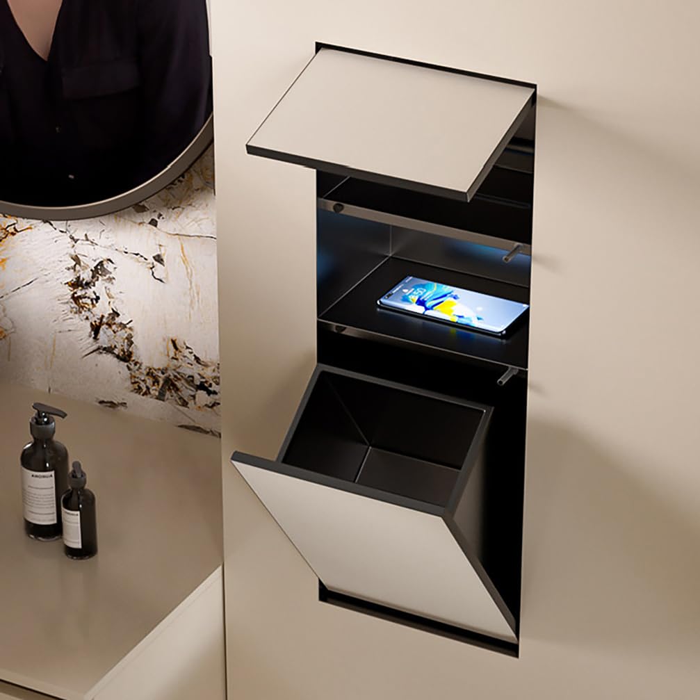 Portarotolo da Incasso Nero in Portarotolo da Parete, Mobile con Cestino Nascosto con Dispenser E Vano Portaoggetti Wall Box E Porta Salviette per Il Bagno,Black/c