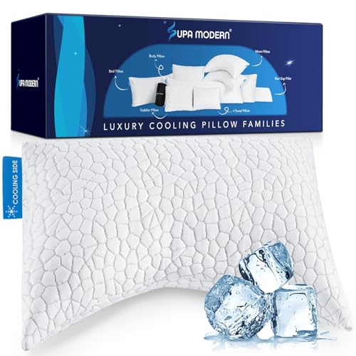 Image of Side Sleeper Pillow for Neck and Shoulder Pain Relief, Cervical Neck Support Pillow for Side Sleepers, Cooling Shredded Memory Foam Pillows for Hot Back Sleepers, Adjustable Curved Queen Bed Pillows
