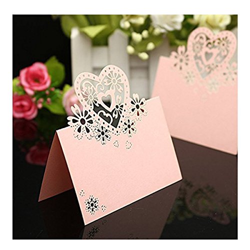Musuntas 50tlg découpé au laser nom Balises/Place Carte/nom Tag carte Siège//nom carte/carte/Place de table pour les mariages fêtes ou Soirées (Rose)