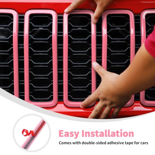Image of Linskip for 2024-2025 Jeep Wrangler JL 4XE & Gladiator JT Grille Inserts, Meshless Grille Bezel Covers for Jeep Wrangler Sport Rubicon Sahara Willys Mojave Rubicon,Exterior Accessories(Pink)
