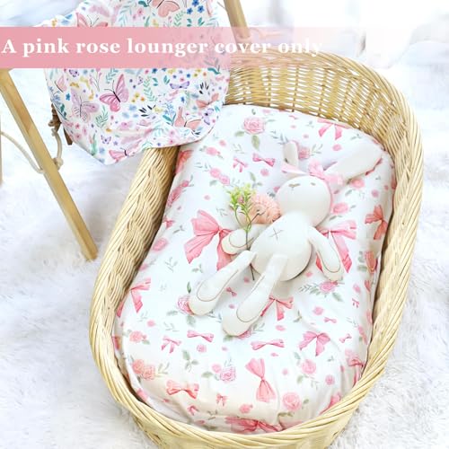 Image of Baby Lounger Cover Grils Boys, Soft and Comfortable Newborn Lounger Cover, Breathable and Stretchy Infant Nest Slipcover, Compatible with Snuggle Me Newborn Lounger, Cover Only (Pink Rose)