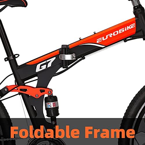 Eurobike YH G7 Folding Mountain Bike 27.5 Inch Wheels 21 Speed Full Suspension Dual Disc Brakes Foldable Frame Bicycle for Mens Bikes