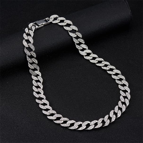 Image of Yellow Chimes Necklace for Women and Girls Silver Toned Chain Link Designed Crystal Studded Necklace for Girls Birthday Gift for Women & Girls Anniversary Gift for Wife