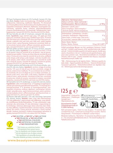 BeautySweeties Saure Katzen 125 g | Fruchtig-saure & vegane Fruchtgummi-Katzen mit 25% Fruchtsaft | Mit Coenzym Q1, Aloe Vera und Biotin | 1 x 125 g Beutel