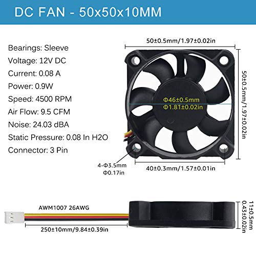 Snapklik.com : 12V 3PIN 50mm Fan, 50mm X 50mm X 10mm 2inch DC Brushless ...