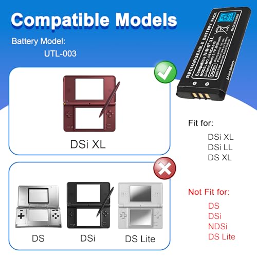Image of for Nintendo DSi XL Battery Replacement: UTL-003 Battery Compatible with Nintendo DS XL, DSi LL Game Console 2000mAh