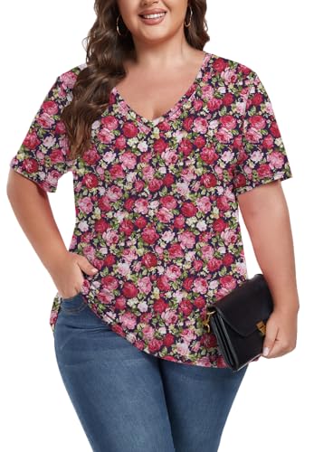 Image of ForHailey Women's Plus Size Short Sleeve Tee Shirt V Neck Basic Ladies Loose Fit T Shirt 1X-5X