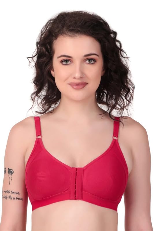 nafilyo Cotton Front Open Bra for Women Daily Use | Non-Padded, Non-Wired | Sweat Absorbent Seamless Bra | Full Coverage Regular Wear (Pack of 1, Multicolour)-picture-25