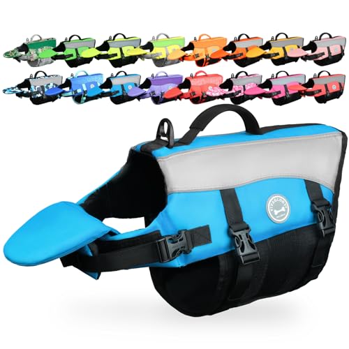 VIVAGLORY Front Float Dog Life Vest, Dog Life Jacket for Swimming & Boating, Swimming Vest with Chin Float & Handle, Ripstop & Buoyancy for Puppy Doggy, XXS, Blue