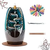 Famiry Ceramic Backflow Incense Burner, Incense Waterfall Burner Holder, with 120 Backflow Incense Cones, 30 Incense Sticks, 1 Mat, Aromatherapy Ornament Home Decor
