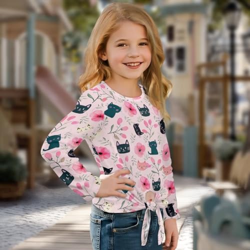 Long Sleeve T-Shirt for Girls 5-12 Years Old Casual Crewneck Tee Shirts Pullover Tie Front Crop Top Fall Outfits3