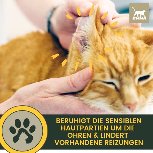EMMA Ohrentropfen Katze 100ml – milder Ohrreiniger mit Kamille I Ohrenschmalz Entferner & Ohrenspülung gegen Juckreiz, Geruch & Verschmutzungen I Sanfte Ohrpflege für empfindliche Haustiere