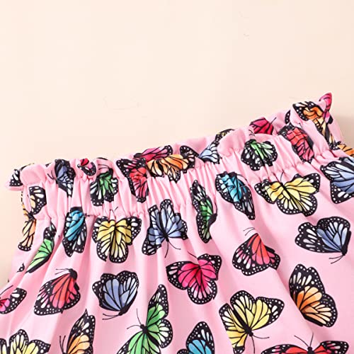Image of Akyzic Little Girl Skirt Outfit Two Piece Spring Summer Outfit Butterfly Dress Cat Print Skirt Toddler Girl Outfit Set