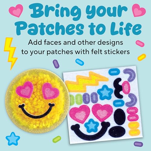 Image of Creativity for Kids Make Your Own Latch N' Patch Fuzzy Stickers Kit | Assemble, Trim & Decorate 5 DIY Yarn Patches | Mess-Free Latch Hook Craft | Sleepover & Screen-Free Kids Activity (Ages 7+)