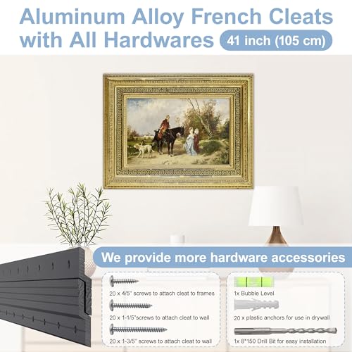 Image of French Cleat Hanger Heavy Duty 41 inch - Aluminum Alloy Z Clips Brackets Heavy Mirror Mounting Hardware 250 lbs Load Interlocking Z Hangers Picture Hanging Kit, 1 Pair Black