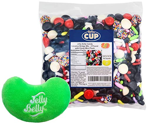 By The Cup Licorice Bridge Mix includes Licorice Pastels, Jelly Beans, and Buttons (Non-pareil with Seeds, Red and Black), 2 Pound Bag