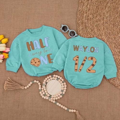 Personalized Half Birthday Outfit Baby Boy, Custom 1/2 Birthday Boy Bubble Romper, 6 Month Photoshoot3