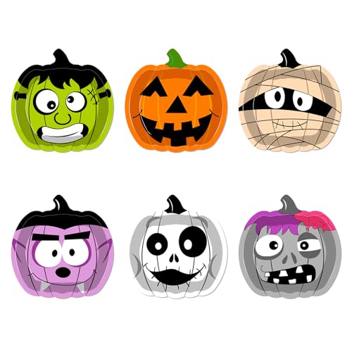 CHENGLIN 48 Pack Halloween Paper Plates - 6 Design Disposable Plates Colourful Round Tableware for Halloween Party Holiday Dinner Tableware Decoration Supplies 9 Inch
