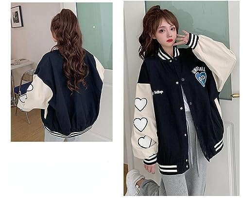 Women Cute Vintage Varsity Jacket Kawaii Heart Print Hip Hop Bomber Jacket Y2K Japanese Korean Preppy Button Up Streetwear2