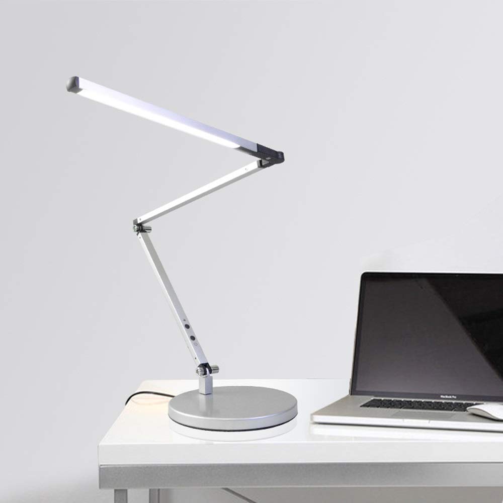 Tischlampe Metallschwung Arm Arm Desk Lampe, Flexible Tischlampe, wiederaufladbare Tischlampen, dimmbare Klapptischlampe, energiesparende dimmbare, Bett- und Tischlampen (Silber) Innovate