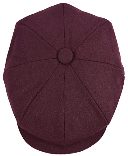 Men's Wool Newsboy Cap, Herringbone Driving Cabbie Tweed Applejack Golf Hat (Burgundy, Medium) - Thumbnail 2