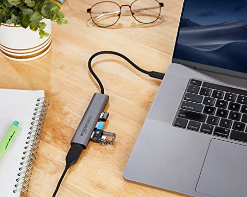 Image of Amazon Basics 4 Port Type C USB Hub 3.1 USB C to 4 Ports USB A 3.1 Adapter Super High Speed Data Transfer and Charging, Type-C Mobile Devices (Grey)