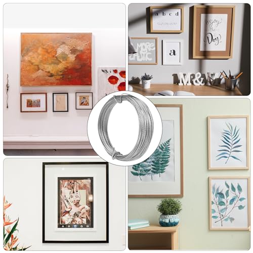 Image of Picture Hanging Wire, 33 Feet (10m) Braided Picture Wire Heavy Metal Wires for Photo Frame Pictures Mirror Artwork Hanging Supports up to 30lbs