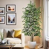 Artificial Ficus Tree 8.2FT(98in) Tall Large Faux Trees with Realistic Leaves, Fake Ficus Floor Potted Artificial Plants for Home Office Living Room Indoor Outdoor Decor (8.2feet,1Pack)