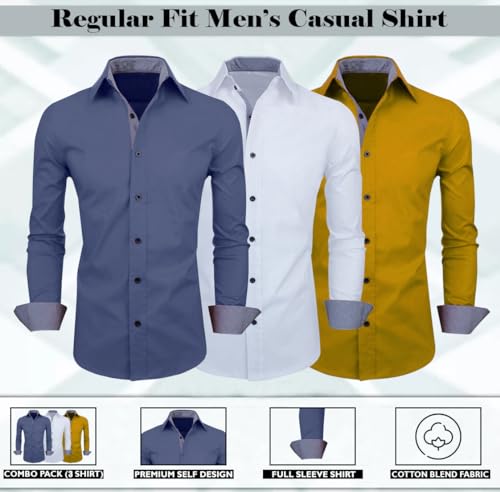 Image of Zombom Men's Combo Regular Fit Cotton Blend Full Sleeve Casual Shirts Pack of 3