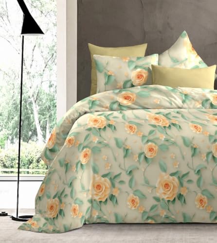 Image of DECOR2ADMIRE 300 TC Premium 7D Print Super King Size Cotton Bedsheet Set with 2 Pillow Covers | Ultra Soft 108 inch x 108 inch | Elegant Floral Designs (Peach Glow)