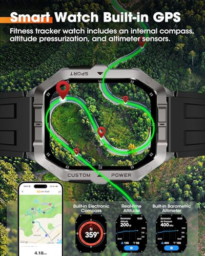 Image of Smart Watches for Men (Answer /Make Calls), 2.02'' Military Smart Watch Built-in GPS with Sleep Monitor /Heart Rate /100+ Sport Modes, Waterproof Smartwatch Fitness Tracker for Android and iPhone Black