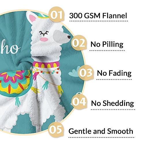 Blanket for Girl Boy - 50x60 Inches Cute Llama Throw Gifts- Teal Soft Fuzzy Blankets for Bed, Couch & Living Room