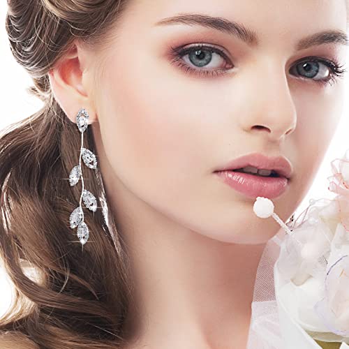 Sureio 6 Pairs Long Rhinestone Earrings for Women Silver Chandelier Dangle Tassels Drop Earring for Brides Bridesmaids Wedding Bridal Prom Jewelry Gift2