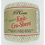 Coats Crochet Knit-Cro-Sheen Metallic Crochet, Cotton Size 10, Ecru with Gold Wrap