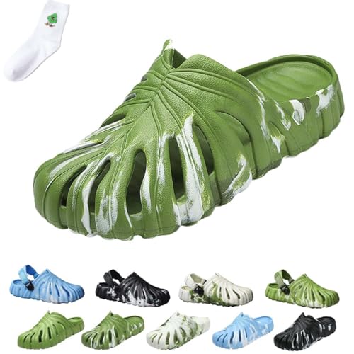 LELEBEAR Monstera Slippers for Men Women, Variegated Monstera Shoes, Monstera EVA Thick Sole Pillow Slippers Sandals